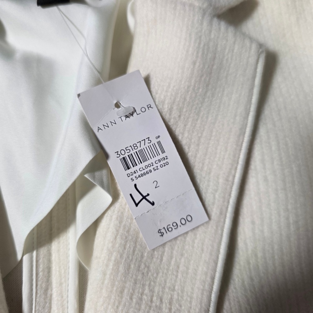 Ann Taylor Womens 2 Blazer Winter White Wool Blend Textured Single Button New - Picture 6 of 9